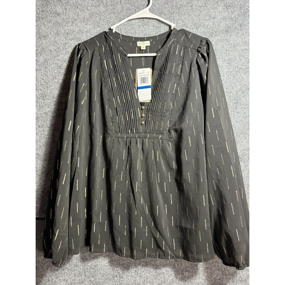 Mason & Belle NWT Size XL Black Gold Metallic Boho Peasant Blouse Tunic Top